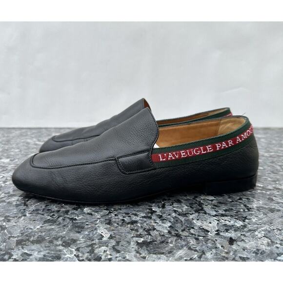 GUCCI L'AVEUGLE PAR AMOUR BLACK LEATHER WEB LOAFERS SHOES Men’s Size 7 - Picture 1 of 14